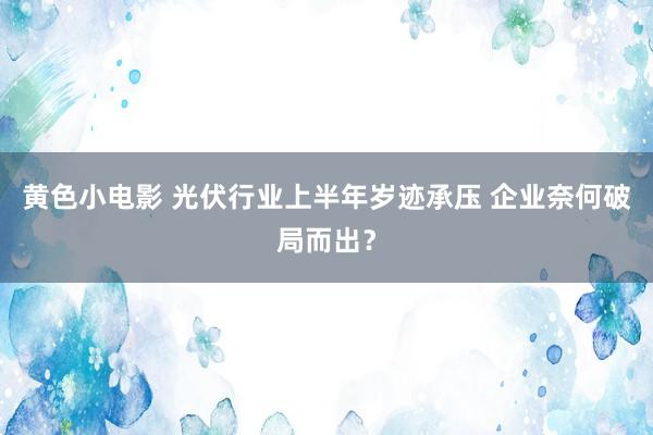 黄色小电影 光伏行业上半年岁迹承压 企业奈何破局而出？