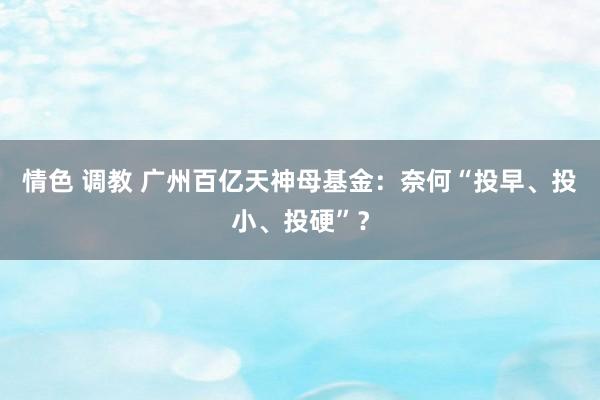 情色 调教 广州百亿天神母基金：奈何“投早、投小、投硬”？