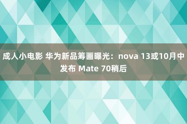 成人小电影 华为新品筹画曝光：nova 13或10月中发布 Mate 70稍后