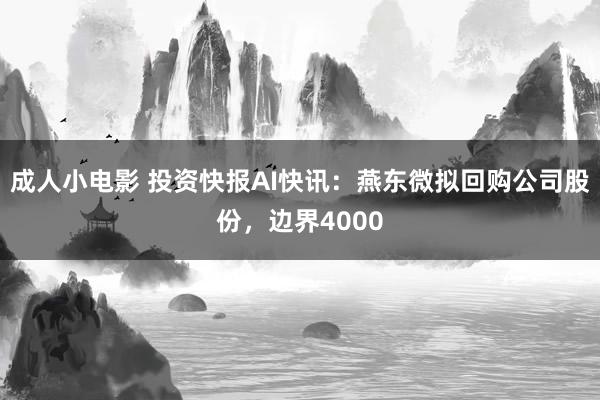 成人小电影 投资快报AI快讯：燕东微拟回购公司股份，边界4000