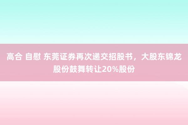 高合 自慰 东莞证券再次递交招股书，大股东锦龙股份鼓舞转让20%股份