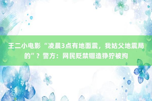 王二小电影 “凌晨3点有地面震，我姑父地震局的”？警方：网民贬禁锢造狰狞被拘