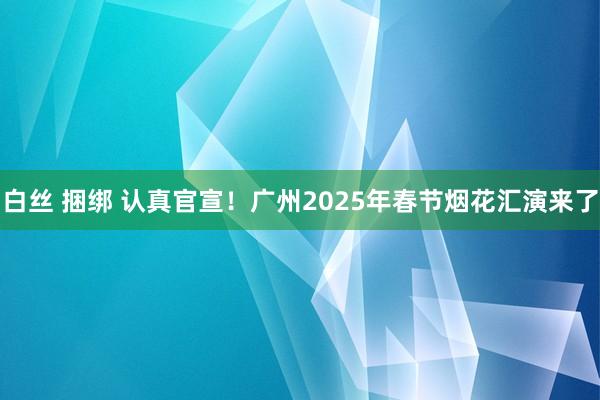 白丝 捆绑 认真官宣！广州2025年春节烟花汇演来了